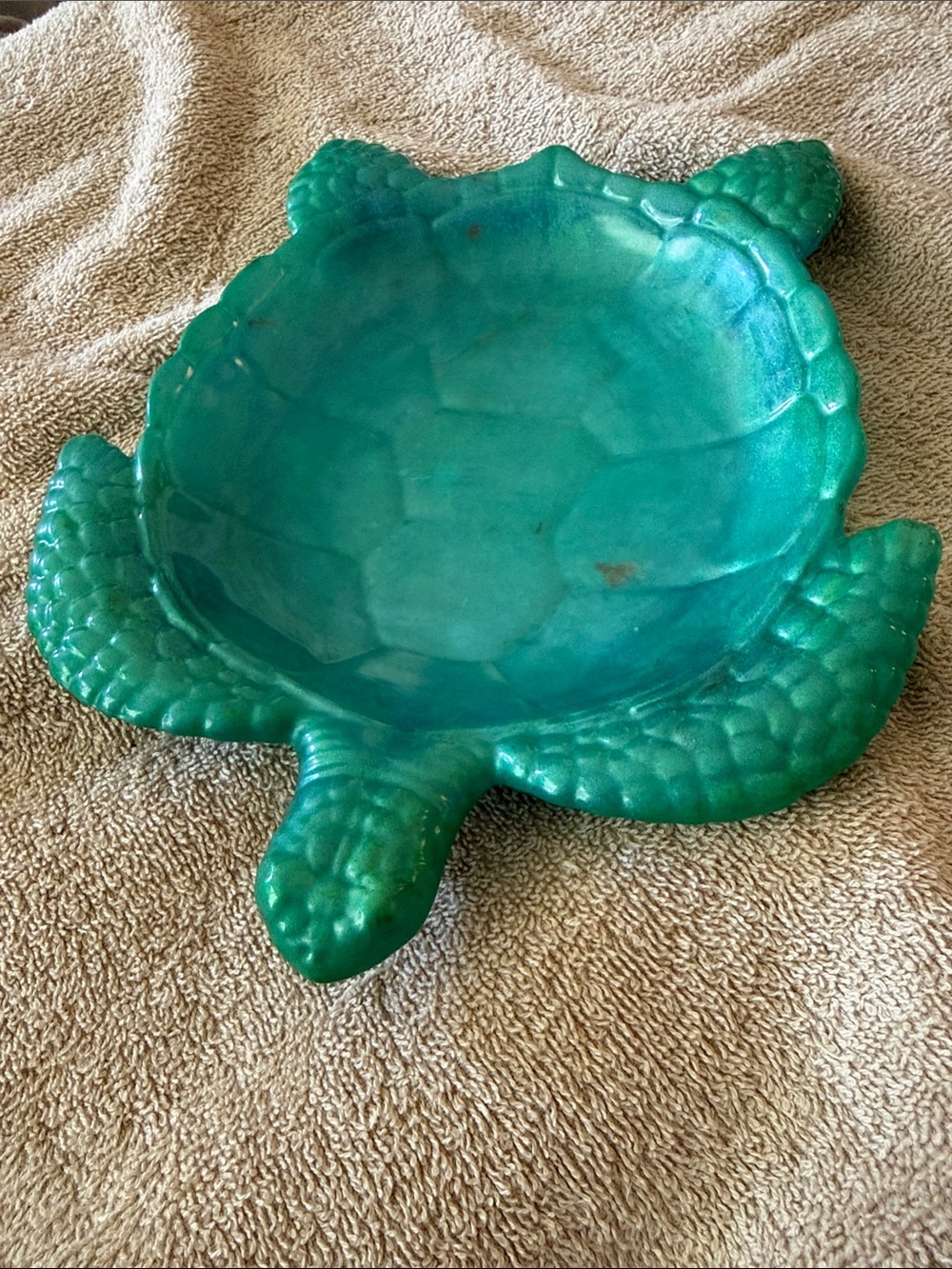 Handcrafted Teal Turtle Accent Bowl for Home Decor